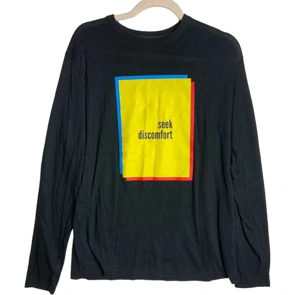 Seek Discomfort Black Long  Sleeve Lightweight Shirt Size Medium YES THEORY